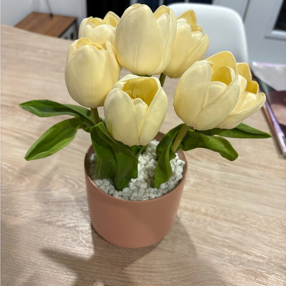 Yellow Tulip Arrangement in Pink Pot